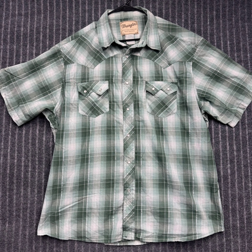 Wrangler Western Snap Shirt XL Green Plaid Short Sleeve Yoke (2290)